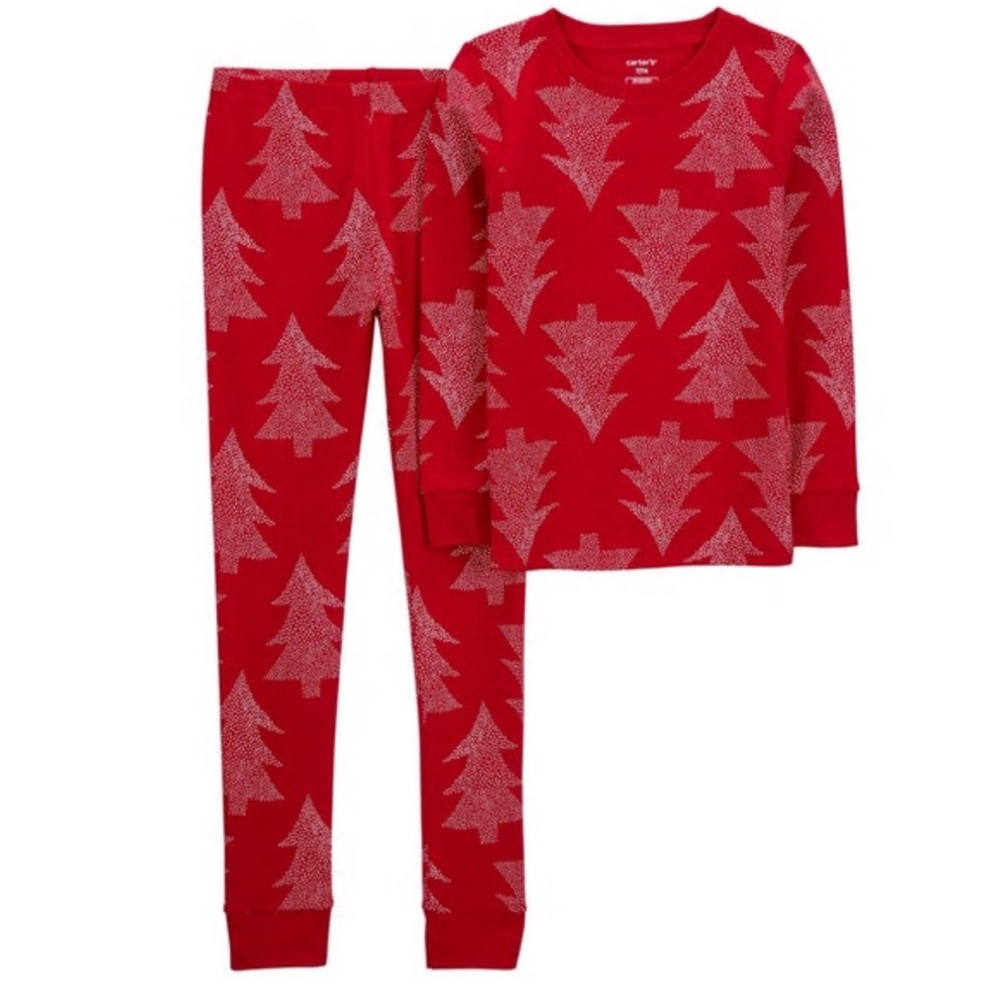 Carters red dotted tree matching Christmas pajamas family set - size xsmall